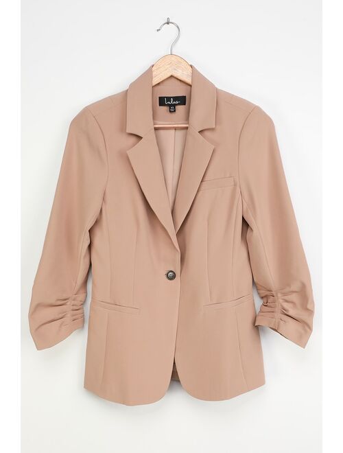 Lulus Here for Business Taupe Ruched Blazer