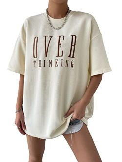 Women's Casual Letter Embroidery T Shirts Half Sleeve Oversized Tee Summer Tops
