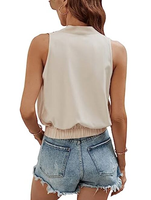 SOLY HUX Women's V Neck Wrap Tie Front Sleeveless Summer Blouse Top