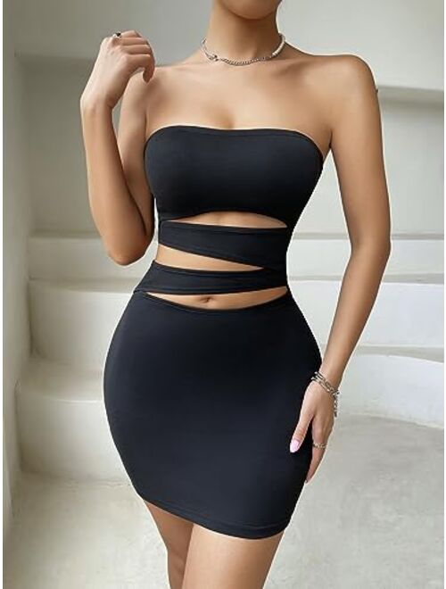 SOLY HUX Women's Strapless Sleeveless Cut Out Club Sexy Bodycon Tube Mini Dress