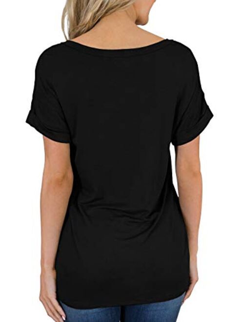 TASAMO Women's Short Sleeve V-Neck Shirts Loose Casual Tee T-Shirt Basic Tops