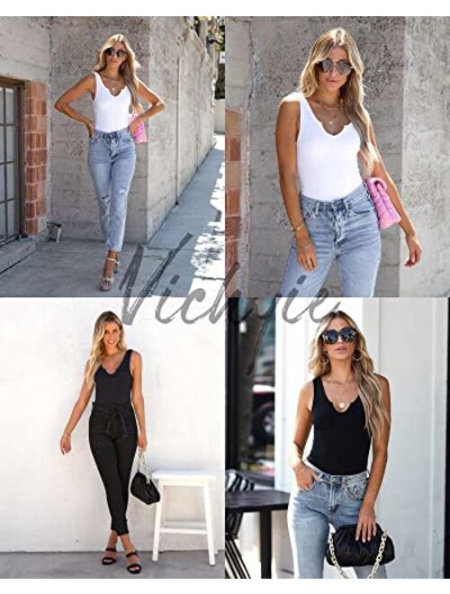VICHYIE Tank Tops for Women Summer Sleeveless Shirts Ribbed Slim Fitted Tops