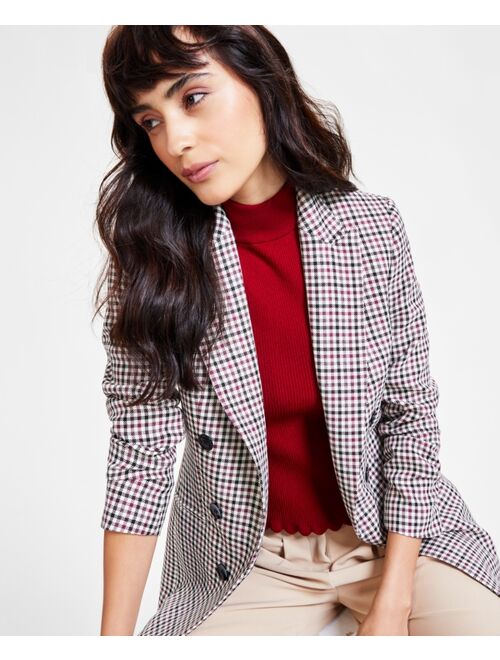 BAR III Women's Mini Check Open-Front Faux Double-Breasted Jacket, Created for Macy's