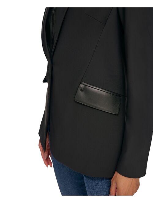KARL LAGERFELD PARIS Women's Faux-Leather-Trim Blazer