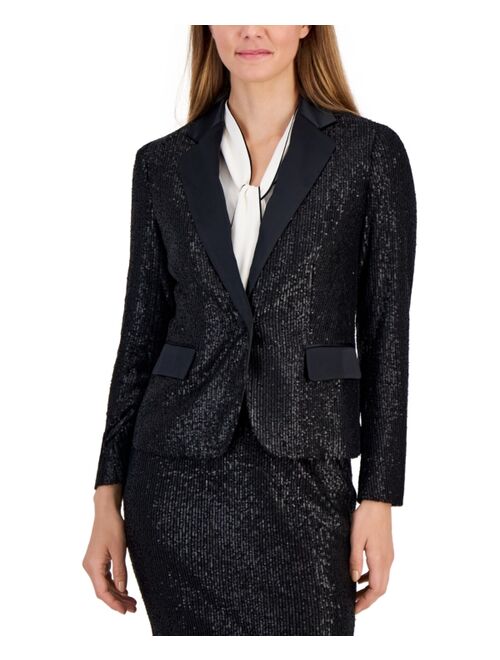 ANNE KLEIN Women's Sequin-Covered One-Button Jacket