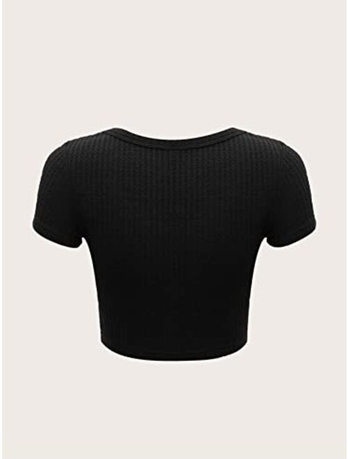 SOLY HUX Women's Scoop Neck Short Sleeve Tee T Shirts Knitted Casual Summer Crop Tops