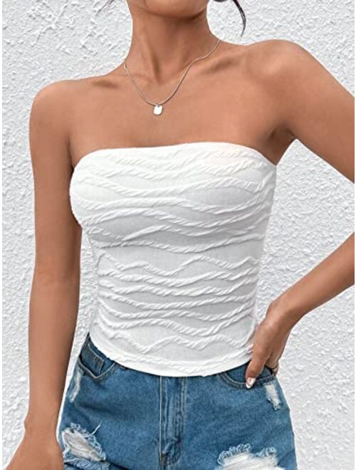SOLY HUX Women's Strapless Bandeau Tube Tops Summer Sleeveless Slim Fit Shirt Top