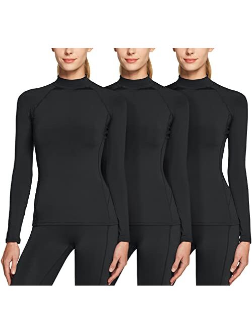 ATHLIO Women's Thermal Long Sleeve Tops, Mock Turtle Shirts, Fleece Lined Compression Base Layer