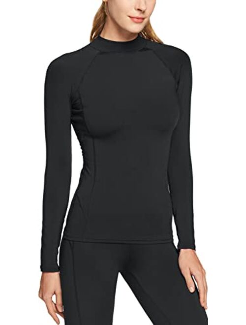 ATHLIO Women's Thermal Long Sleeve Tops, Mock Turtle Shirts, Fleece Lined Compression Base Layer
