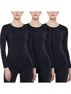 1 or 3 Pack Women's Thermal Long Sleeve Tops, Winter Fleece Lined Crew Neck Shirts, Lightweight Compression Base Layer