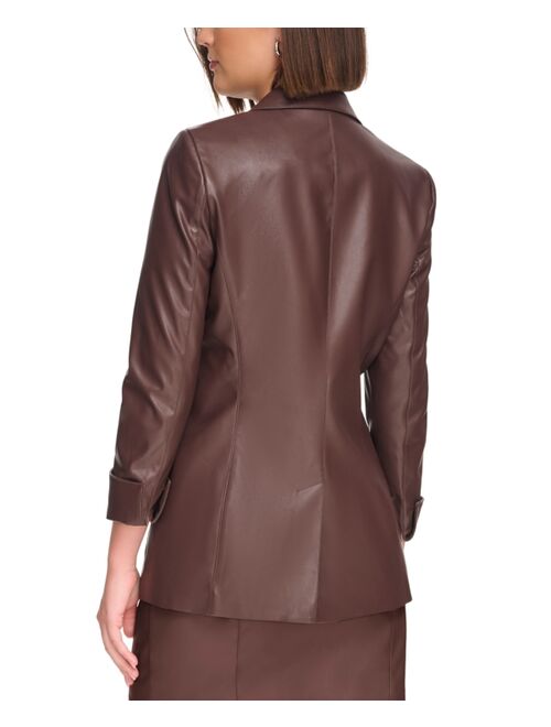 CALVIN KLEIN Petite Faux-Leather Open-Front Jacket