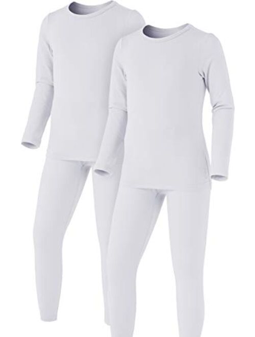 ATHLIO 2 Pack Kid's Winter Thermal Underwear Long Johns Set, Fleece Lined Warm Base Layer, Top & Bottom for Cold Weather