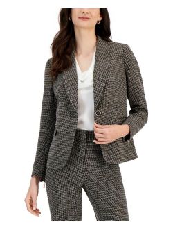 Petite Tweed One-Button Shawl-Collar Blazer