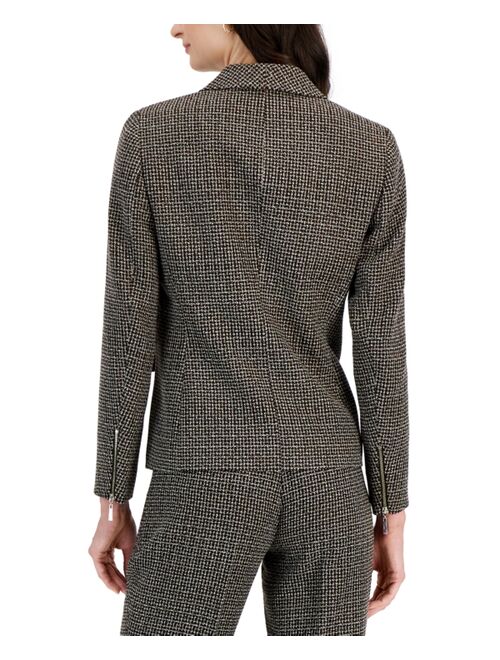 KASPER Petite Tweed One-Button Shawl-Collar Blazer