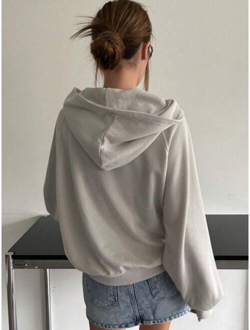 DAZY Letter Embroidery Raglan Sleeve Half Zip Hoodie