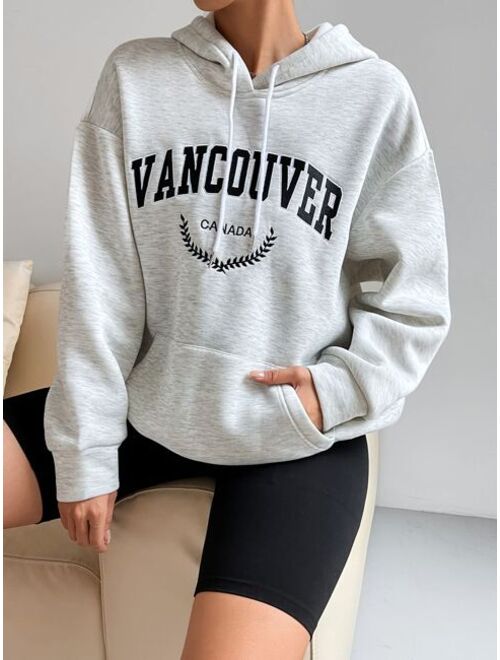 SHEIN EZwear Letter Graphic Drop Shoulder Drawstring Thermal Hoodie