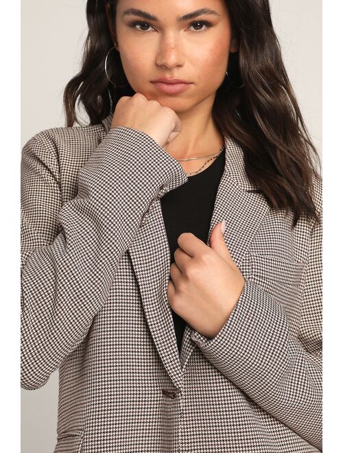 Lulus Perfect Practice Taupe Houndstooth Blazer