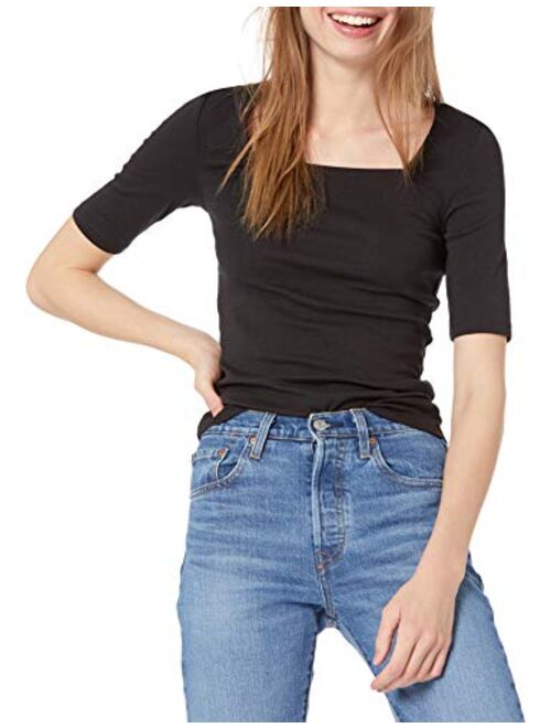Amazon Essentials Women's Slim-Fit Half Sleeve Square Neck T-Shirt