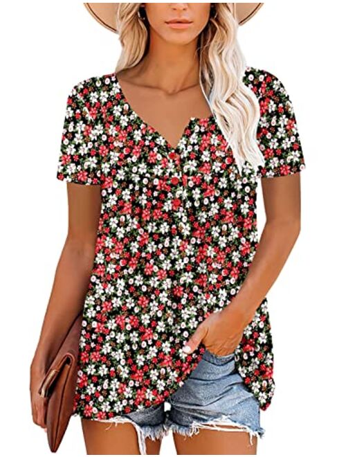 ROSELINLIN Womens Short Sleeve Shirts Loose Fit Summer Tops for Leggings