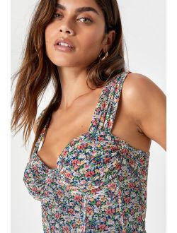 Perfectly Abloom Navy Blue Multi Floral Bustier Crop Top