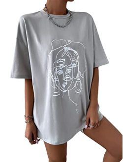 Women's Figure Graphic Print Half Sleeve T Shirt Drop Shoulder Oversized Tee Top