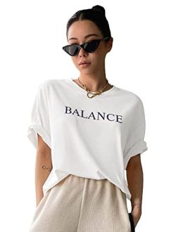 Women's Casual Crewneck Short Sleeve Oversized T Shirt Letter Print Graphic Tees