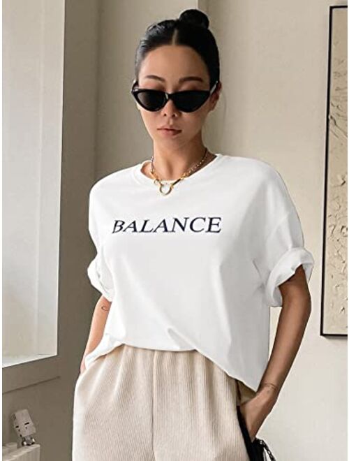 SOLY HUX Women's Casual Crewneck Short Sleeve Oversized T Shirt Letter Print Graphic Tees