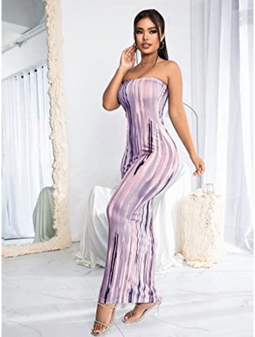 SOLY HUX Women's Tie Dye Strapless Tube Bodycon Dress Sleeveless Maxi Dresses