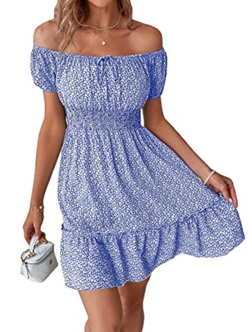 SOLY HUX Womens Ditsy Floral Off Shoulder Mini Dress A Line Boho Summer Dresses