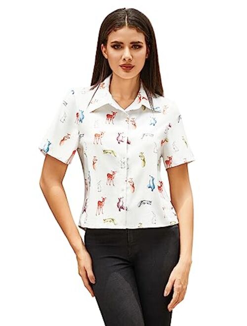 SOLY HUX Women's Figure Print Button Down Shirt Graphic Pattern Short Sleeve Crop Tops Casual Blouses