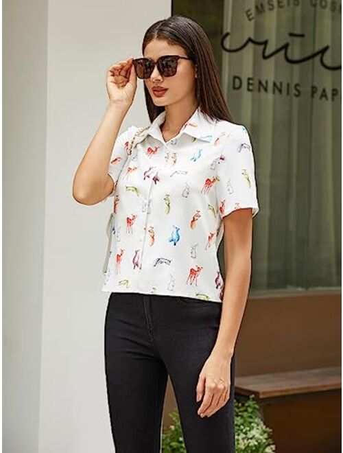 SOLY HUX Women's Figure Print Button Down Shirt Graphic Pattern Short Sleeve Crop Tops Casual Blouses