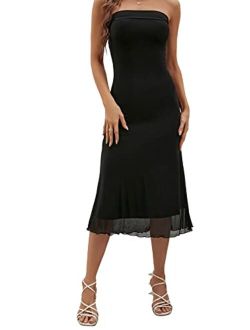 Women's Strapless Midi Dress Tube Top Off Shoulder Sleeveless Long Cocktai Club Party Basic Dresses