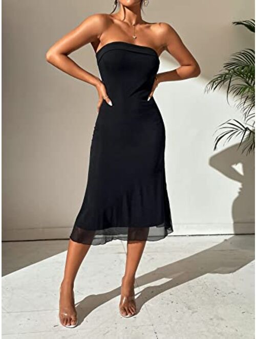 SOLY HUX Women's Strapless Midi Dress Tube Top Off Shoulder Sleeveless Long Cocktai Club Party Basic Dresses