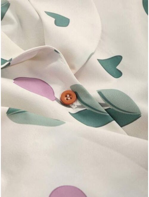 DAZY Floral Print Lapel Collar PJ Set