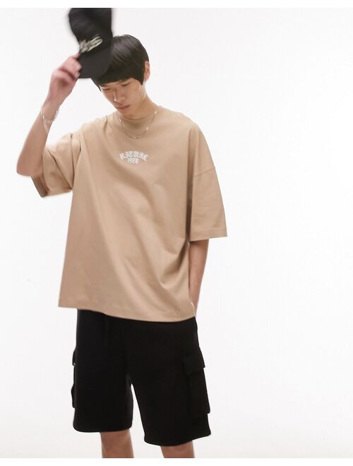 Topman extreme oversized fit T-shirt with ritual 1978 embroidery in stone