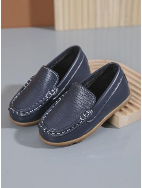 Shein Boys Geometric Embossed Flat Loafers Fashionable Blue Flats