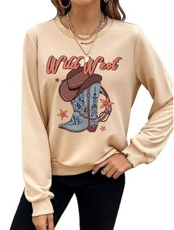 Women's Letter Graphic Print Pullover Sweatshirt Long Sleeve Round Neck Tee T Shirt