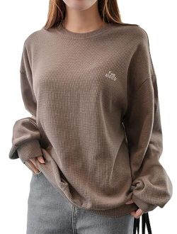 Women's Letter Embroidery Sweatshirt Drop Shoulder Long Sleeve Oversized Pullover Top