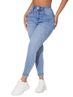 Women's Casual High Waisted Jeans Skinny Denim Pants with Pockets
