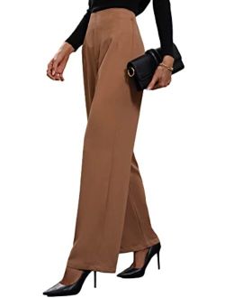 Women's Casual High Waisted Straight Leg Work Pants Trousers