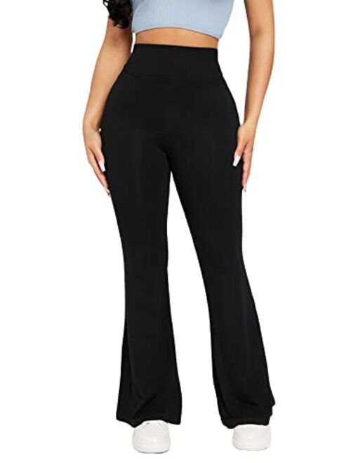 SOLY HUX Women's Elastic High Waisted Flare Leg Bell Bottom Long Pants Casual Trousers