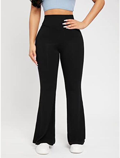 SOLY HUX Women's Elastic High Waisted Flare Leg Bell Bottom Long Pants Casual Trousers