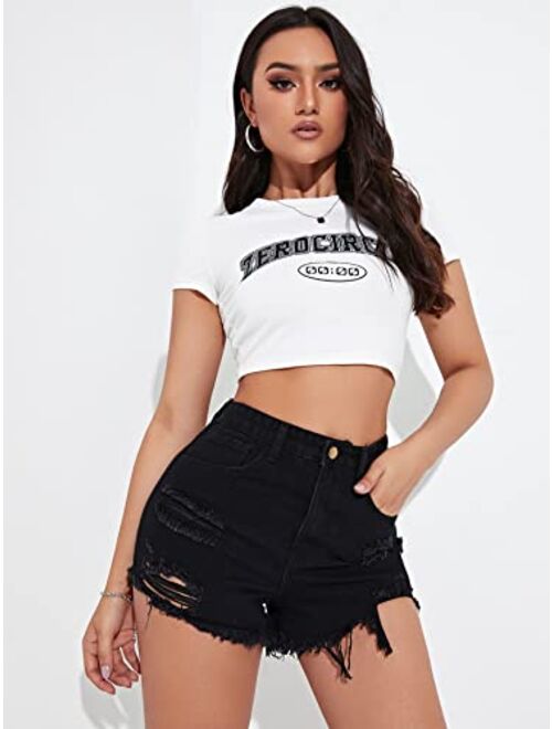 SOLY HUX Women's High Waist Ripped Raw Trim Denim Shorts Casual Summer Short Jeans with Pockets