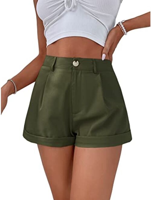 SOLY HUX Women's Casual High Waisted Rolled Hem Wide Leg Summer Shorts