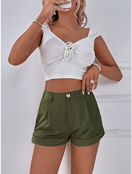 SOLY HUX Women's Casual High Waisted Rolled Hem Wide Leg Summer Shorts