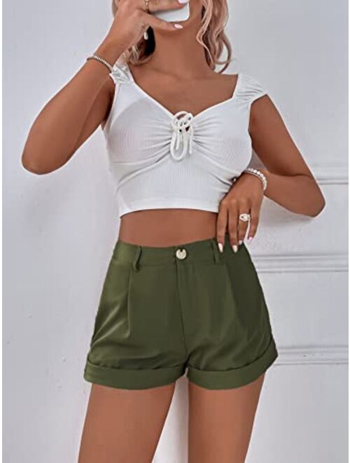SOLY HUX Women's Casual High Waisted Rolled Hem Wide Leg Summer Shorts