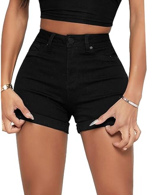 SOLY HUX Women's High Waisted Straight Leg Denim Shorts Skinny Zipper Fly Jeans Shorts with Pockets
