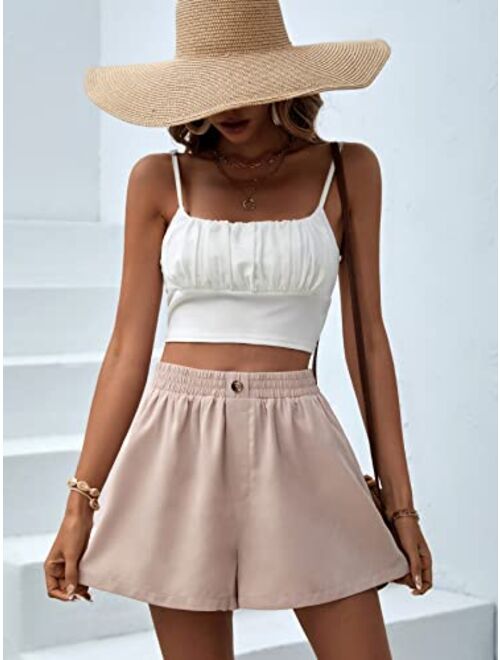 SOLY HUX Women's Casual Elastic High Waisted Wide Leg Shorts Loose Summer Shorts