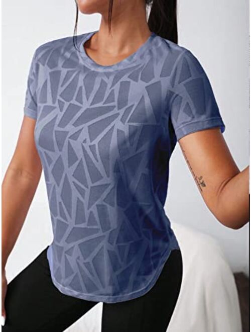 SOLY HUX Women's Athletic Sports Tee Print Short Sleeve Curved Hem Workout Yoga T Shirts Tops