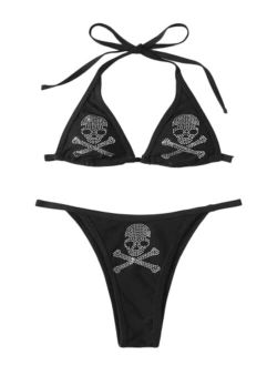 Women's Sexy Skull Pattern Triangle Thong Bikini Bathing Suit Swimsuit